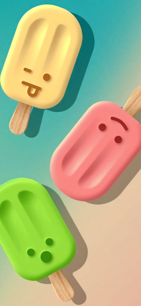 popsicle, ice cream, emoticons, art