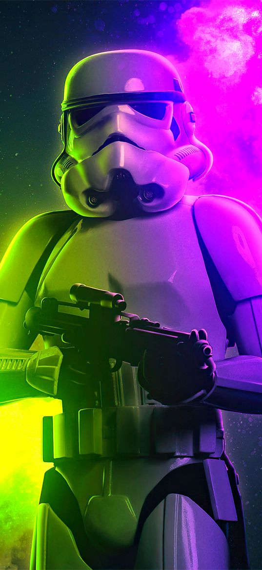 stormtrooper, star wars, white, weapons, smoke, green, pink, art