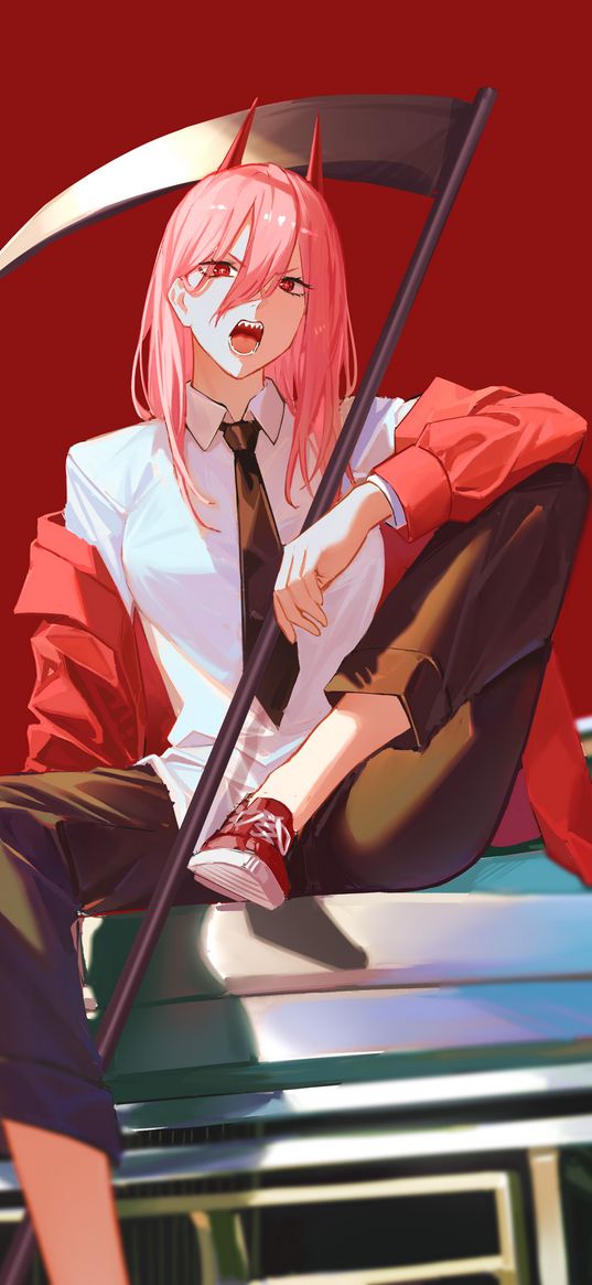 power, chainsaw man, anime, girl, art, scythe