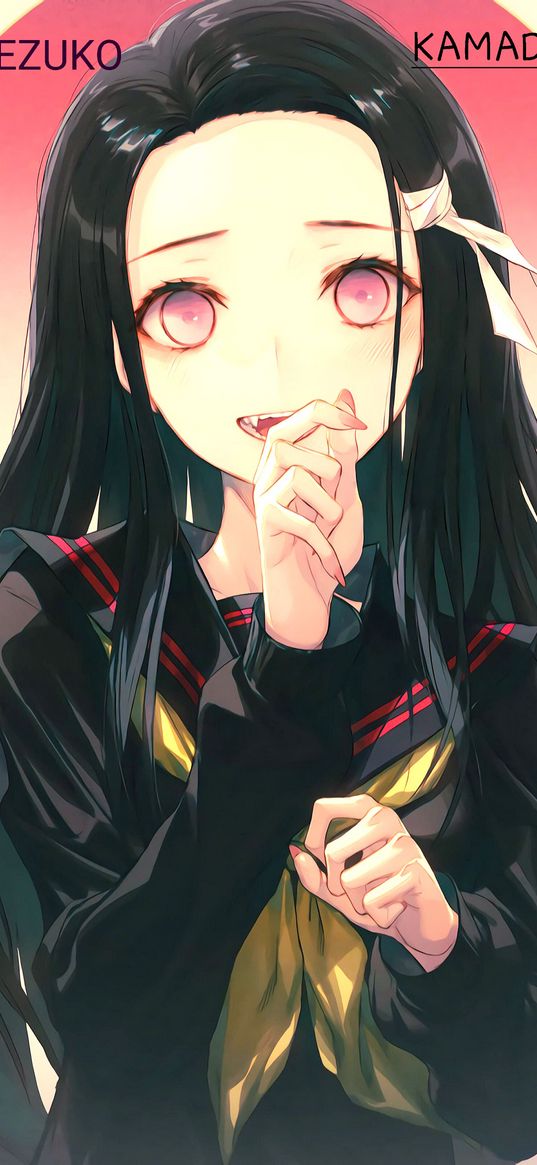 nezuko kamado, demon slayer, anime, girl, school uniform, art