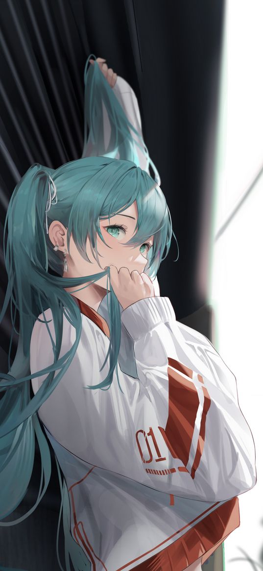 miku hatsune, vocaloid, anime, girl, green hair, jacket, beautiful, cute, art