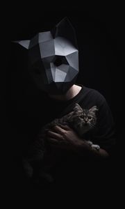 Preview wallpaper 3d-mask, mask, cat, dark, surround