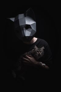 Preview wallpaper 3d-mask, mask, cat, dark, surround