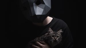Preview wallpaper 3d-mask, mask, cat, dark, surround