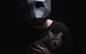 Preview wallpaper 3d-mask, mask, cat, dark, surround