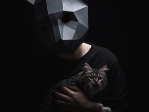 Preview wallpaper 3d-mask, mask, cat, dark, surround