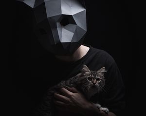 Preview wallpaper 3d-mask, mask, cat, dark, surround