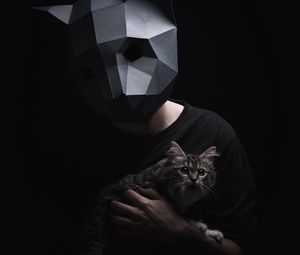 Preview wallpaper 3d-mask, mask, cat, dark, surround