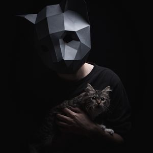 Preview wallpaper 3d-mask, mask, cat, dark, surround