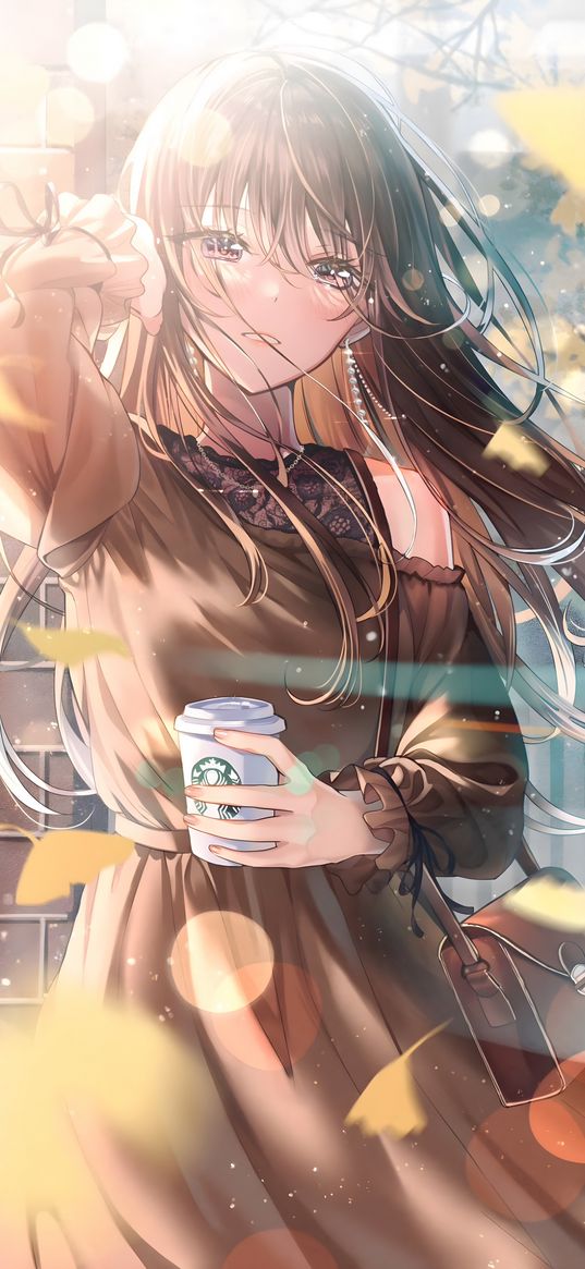 girl, anime, art, cafe, starbucks