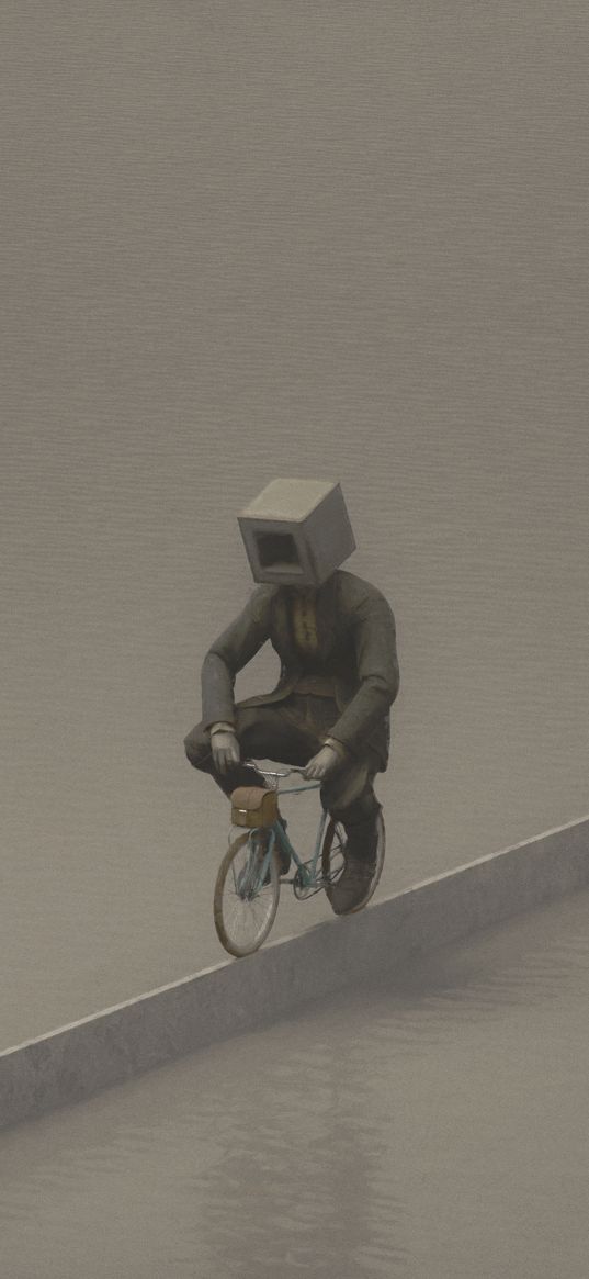 man, cube, bicycle, art