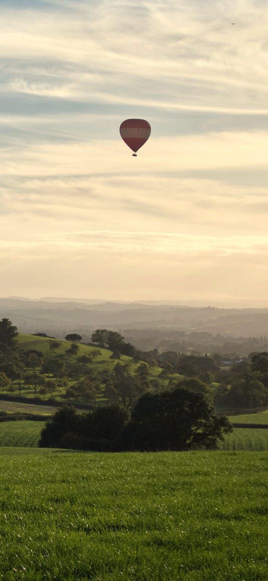 hills, fields, air balloon, nature, greenery