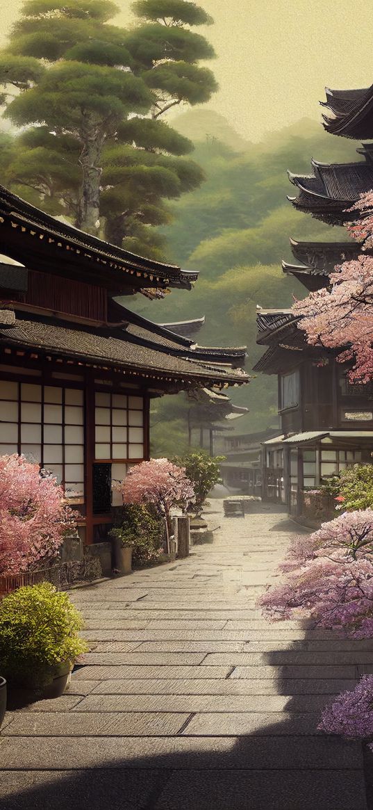 pagodas, sakura, japan, art