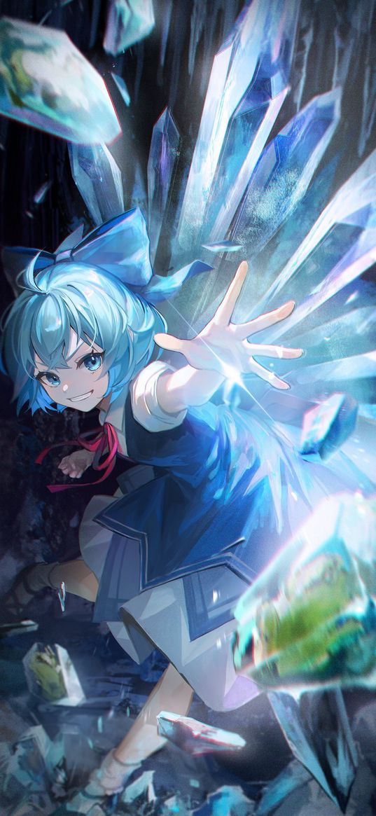 cirno, touhou, anime, girl, crystals, game, art