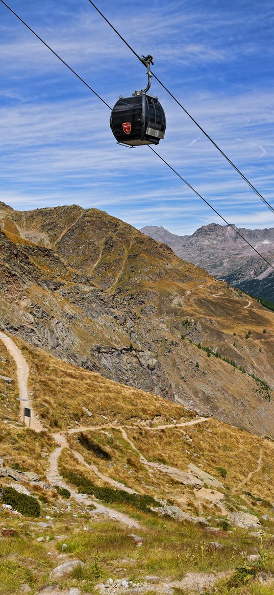 mountains, cable car, cabin, nature, travel