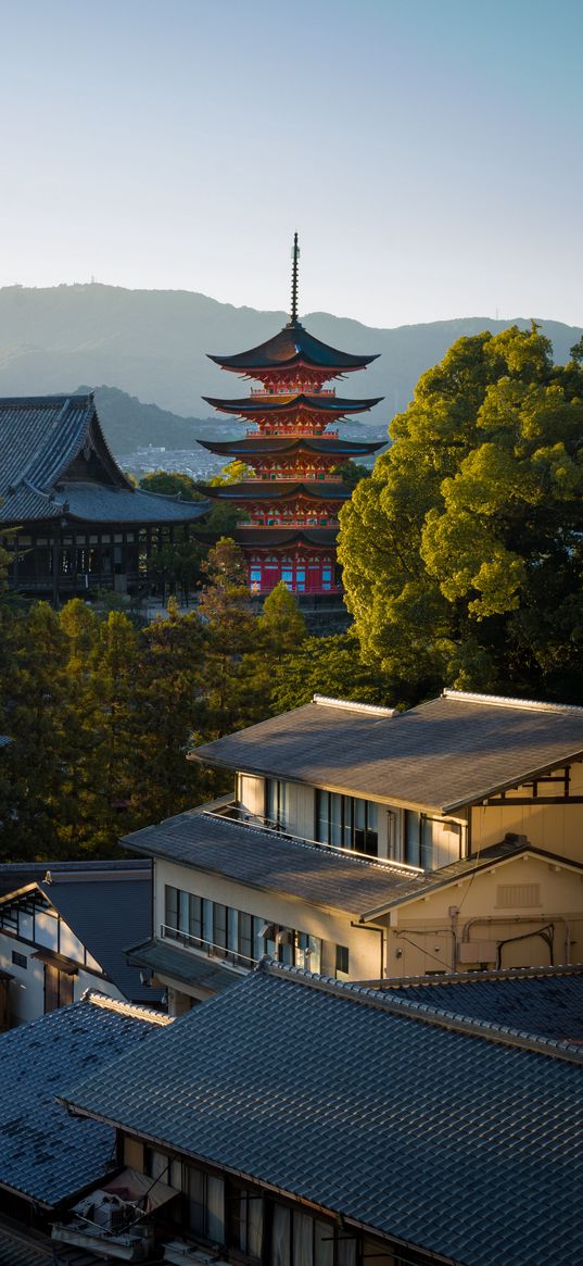 pagoda, buildings, roofs, city, architecture, japan