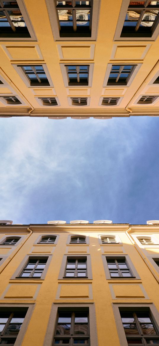 building, sky, architecture, perspective, bottom view