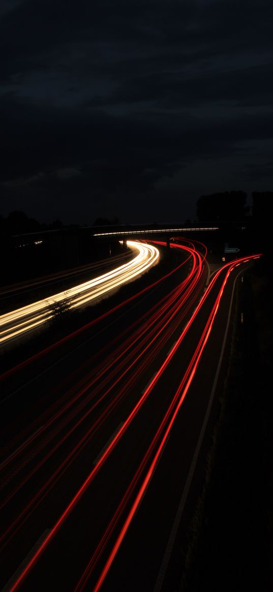 road, lights, night, lines, freezelight, long exposure