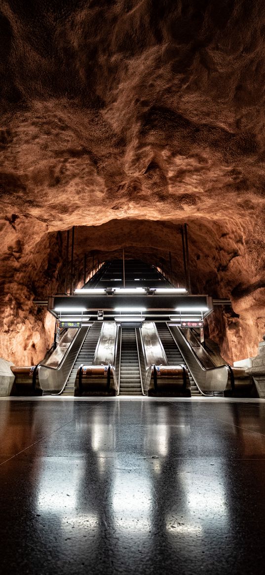 subway, escalator, dungeon, interior, stockholm