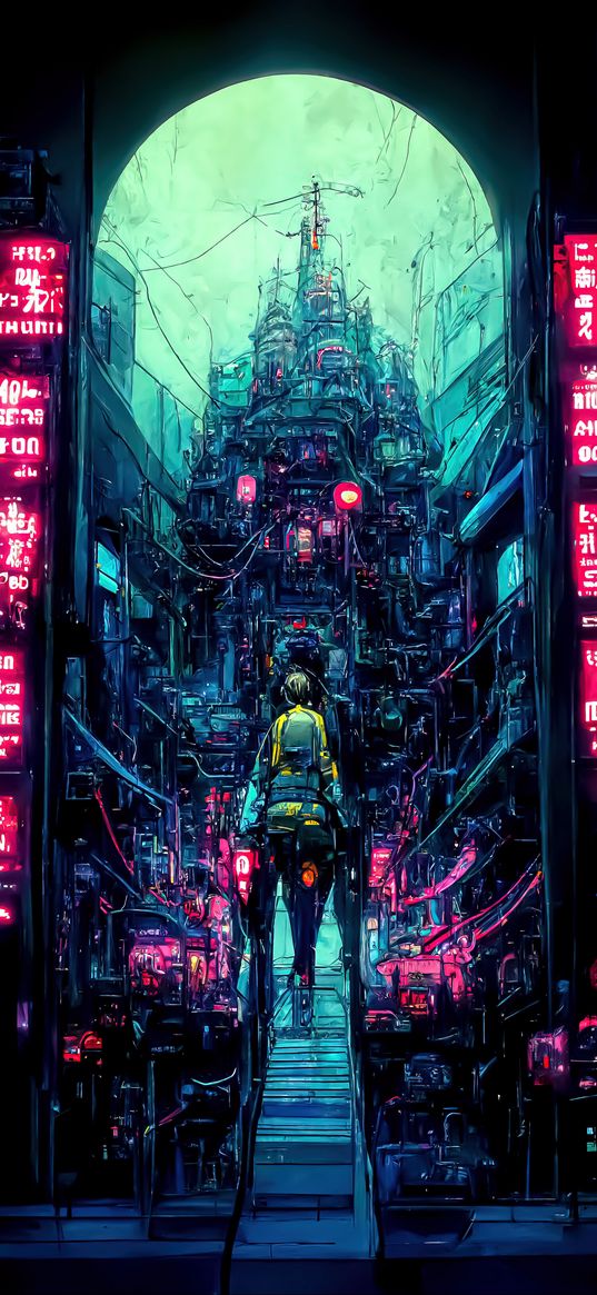 man, cyborg, cyberpunk, portal, art