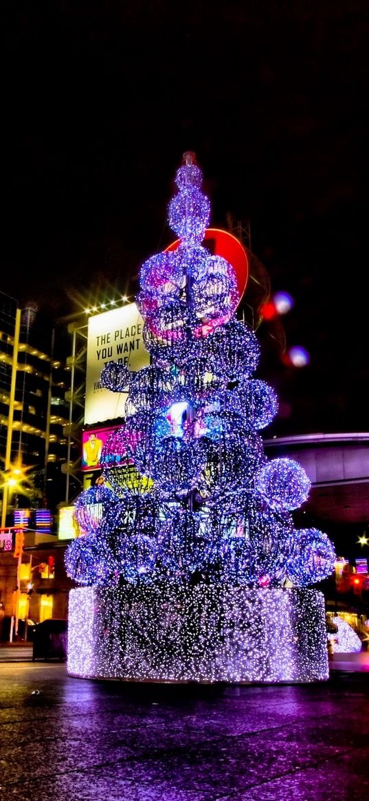 christmas, holiday, tree, street, night, area