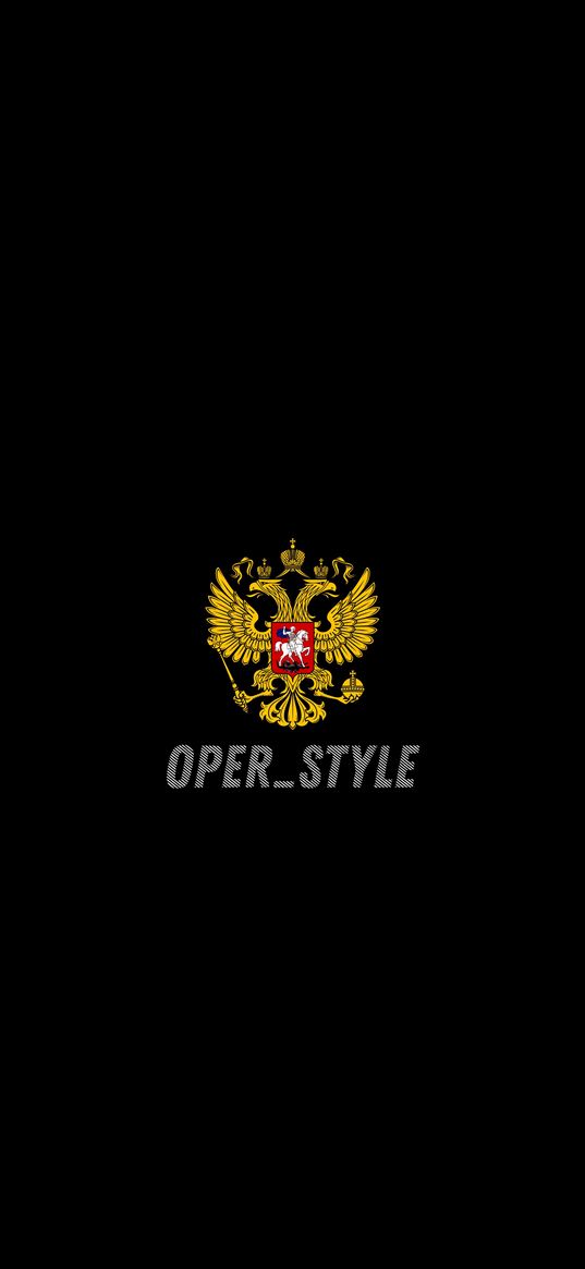 opera style, coat of arms, russia, black background, art