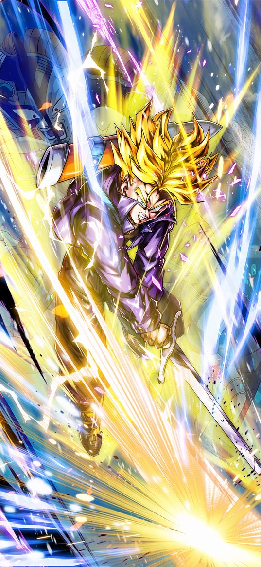 trunks, dragon ball z, anime, character, sword, power, magic, art