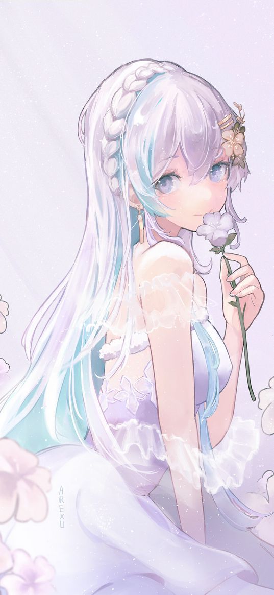 girl, anime, art, flower, dress, look