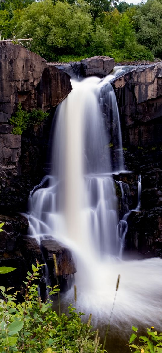 waterfall, long exposure, stones, water