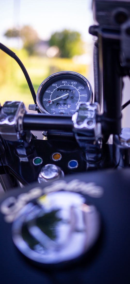 motorcycle, handle bar, speedometer, blur