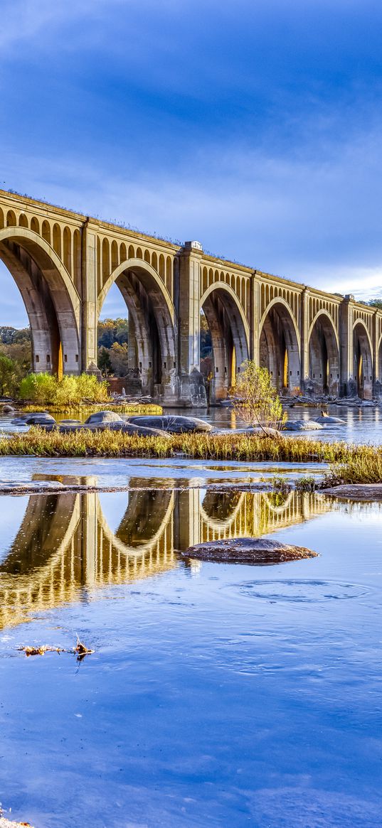 bridge, arches, river, reflection