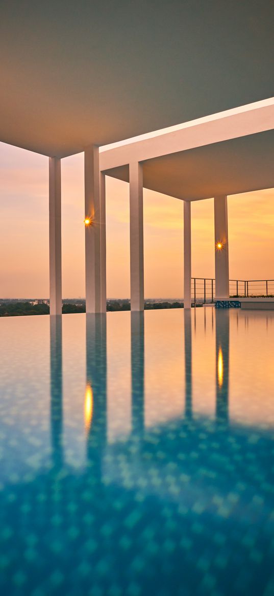 pool, building, architecture, sunset, relax