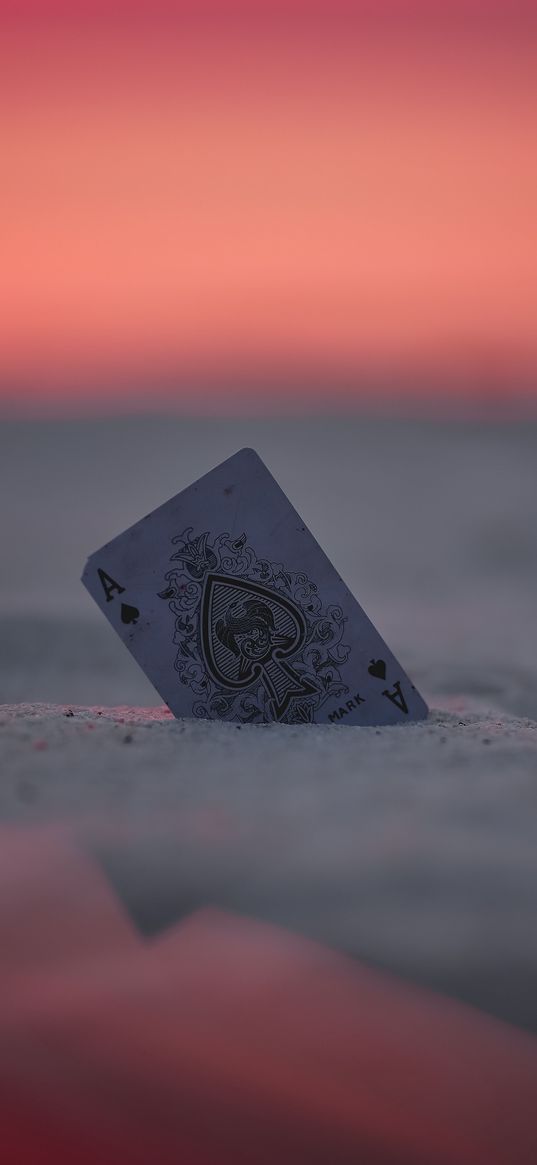 card, ace, sand, sunset, beach, evening