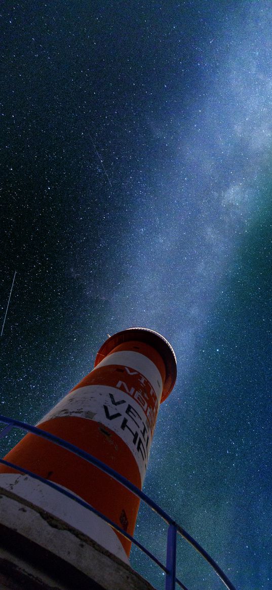 pipe, bottom view, starry sky, milky way, night