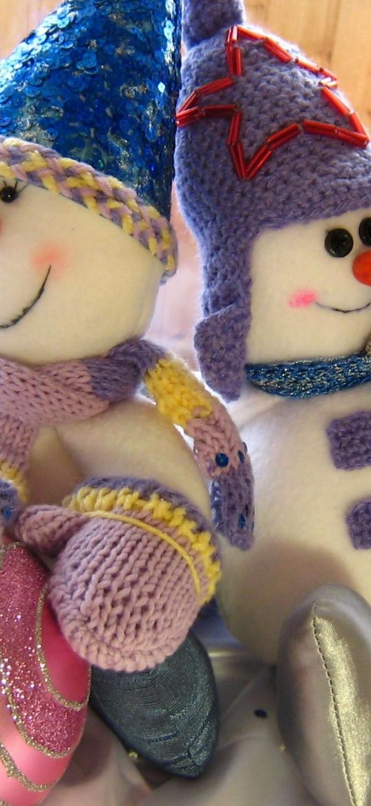 snowmen, sitting, couple, christmas decorations, balls, holiday, christmas