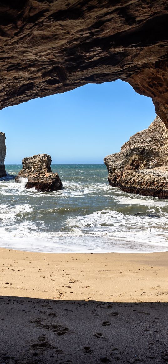 cave, coast, sea, rocks, view