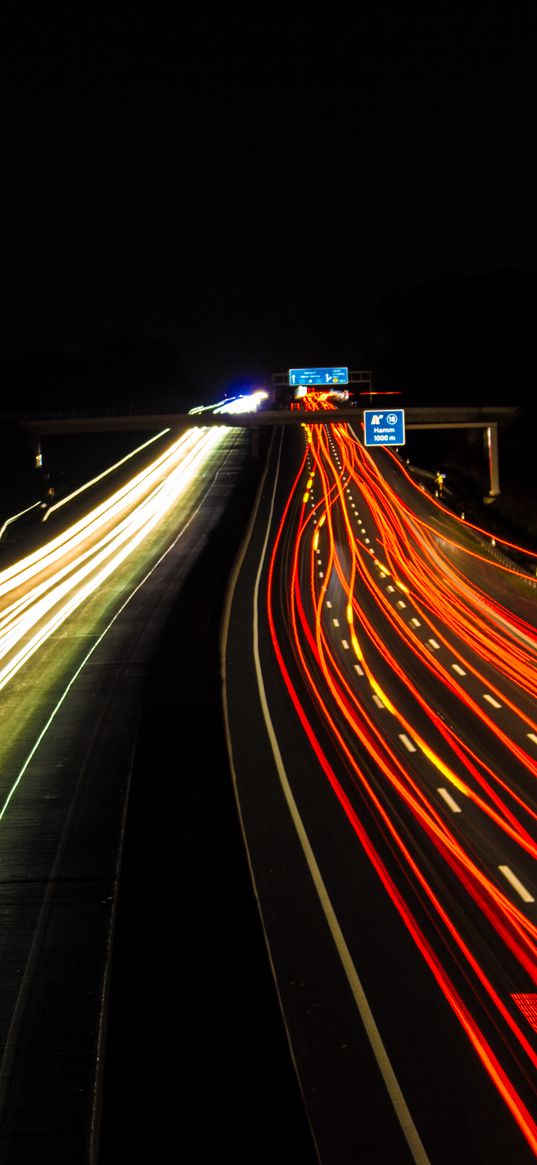 road, lights, freezelight, night, signs