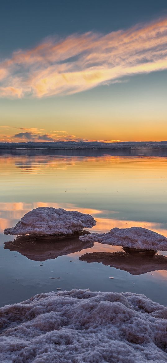 reefs, stones, lake, sky, reflection