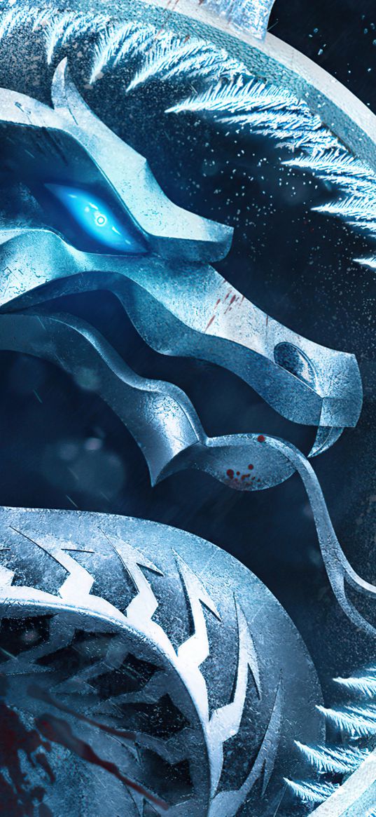 mortal kombat, game, dragon, logo, metal, ice, art