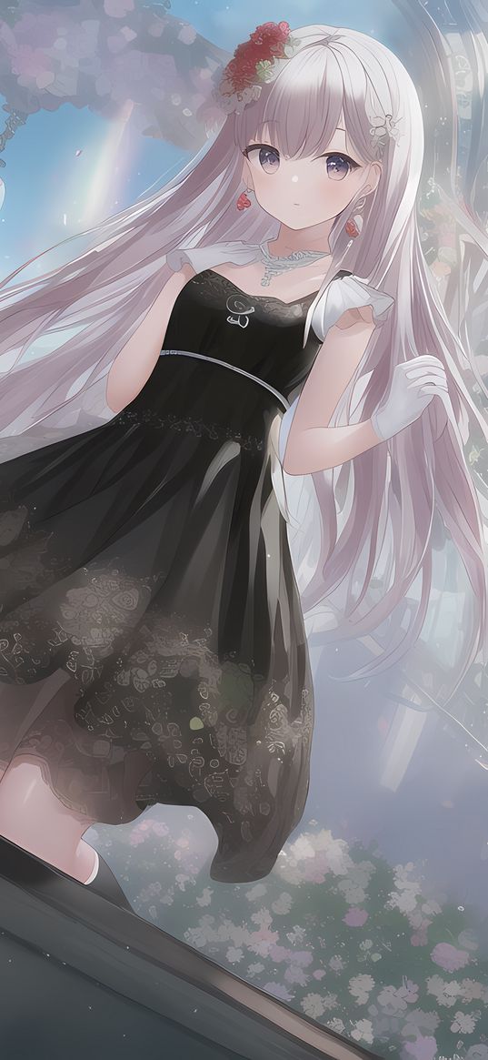 girl, hair, dress, tenderness, anime