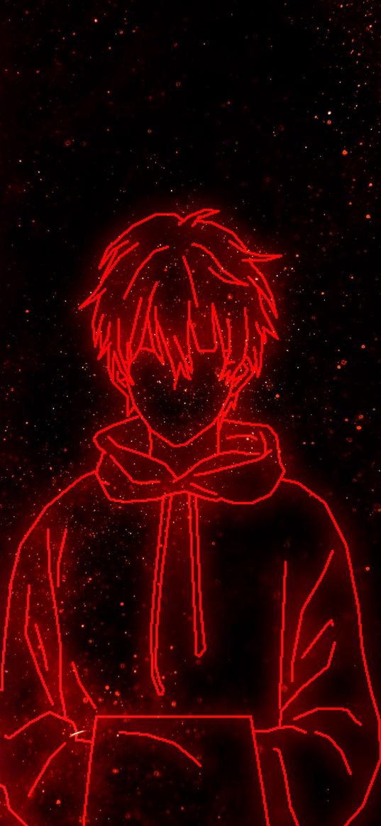 guy, silhouette, red, neon, sparks, art