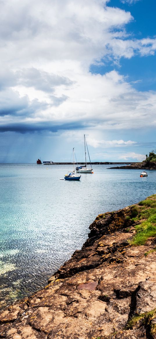 sea, boats, masts, horizon, sky