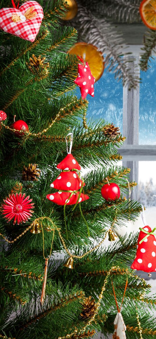 christmas tree, christmas toys, window, winter, new year, christmas, holiday