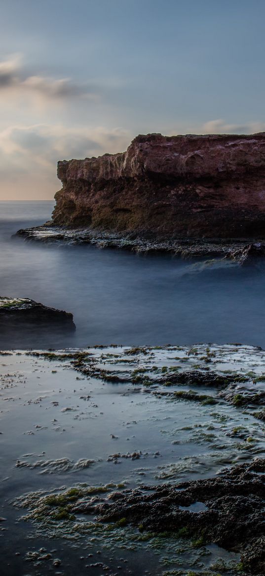 sea, rock, coast, relief, long exposure, landscape