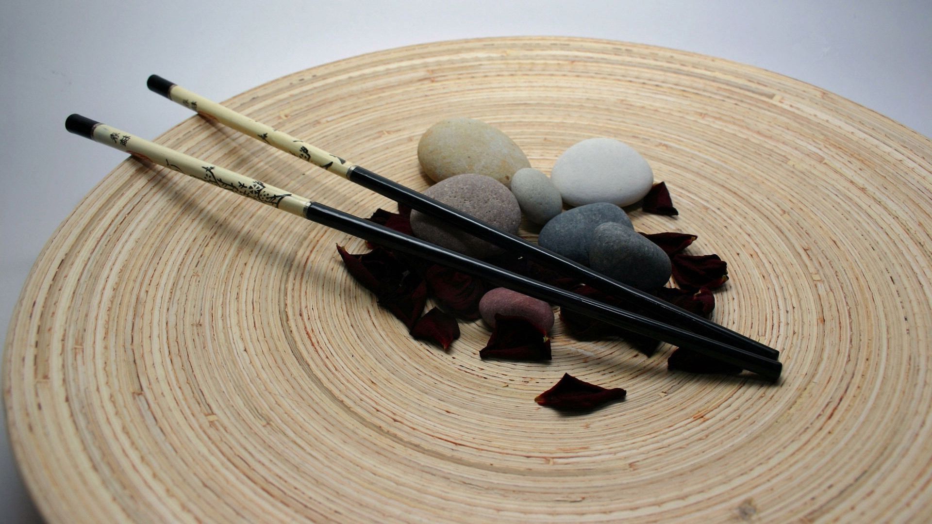 japan, sticks, petals, stones, harmony