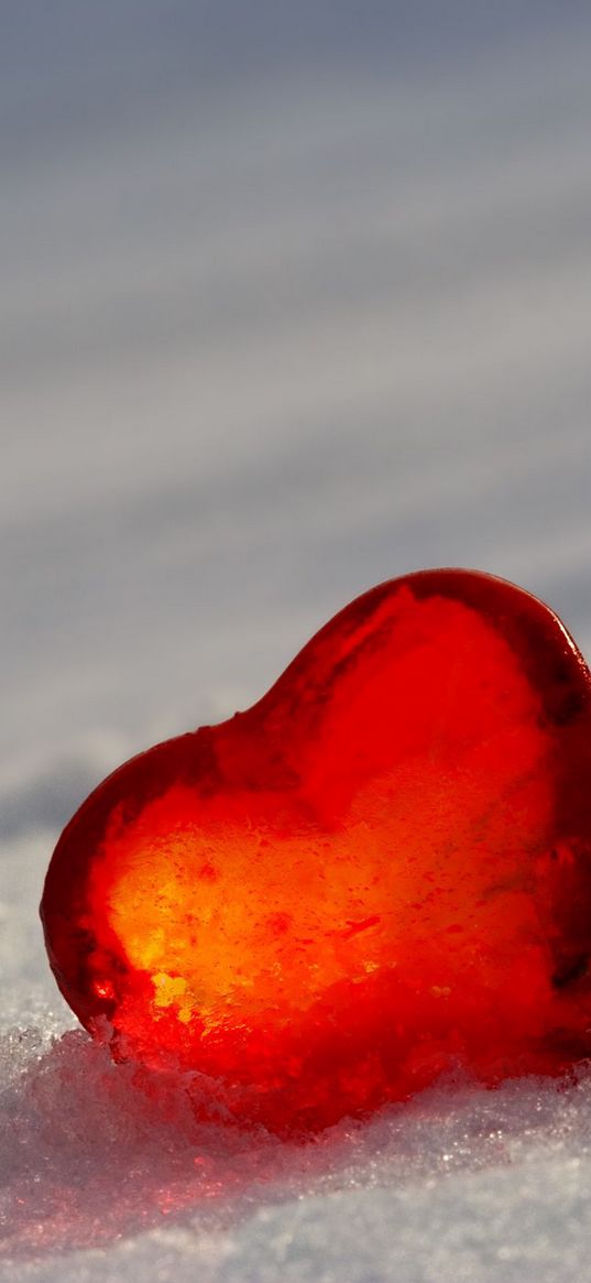 heart, glass, ice, red, snow, white