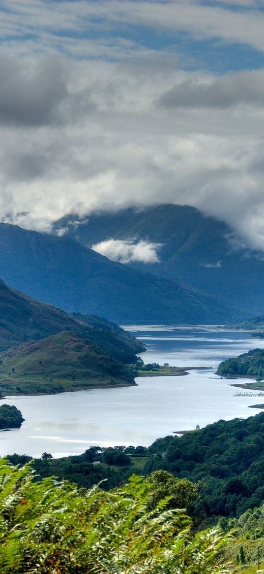 mountains, height, scotland, lake, picturesque, sky