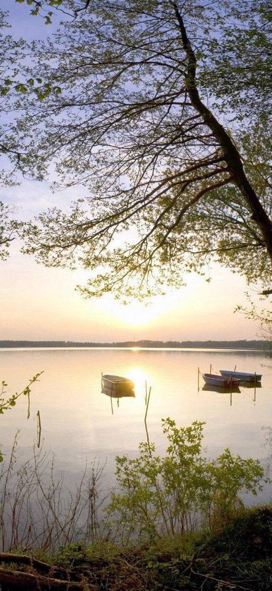 boats, coast, lake, decline, romanticism, tranquillity, evening