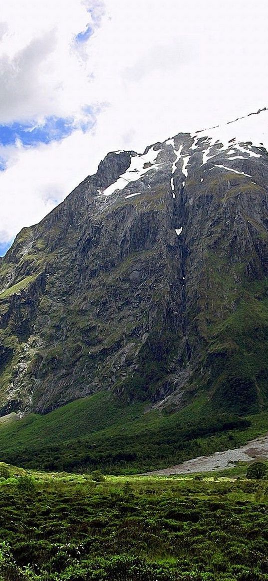 mountains, snow, greens, height, sky, greatness