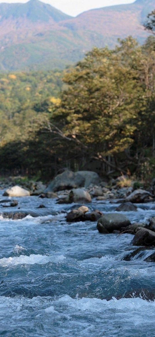 mountain river, stream, water, stones, splashes